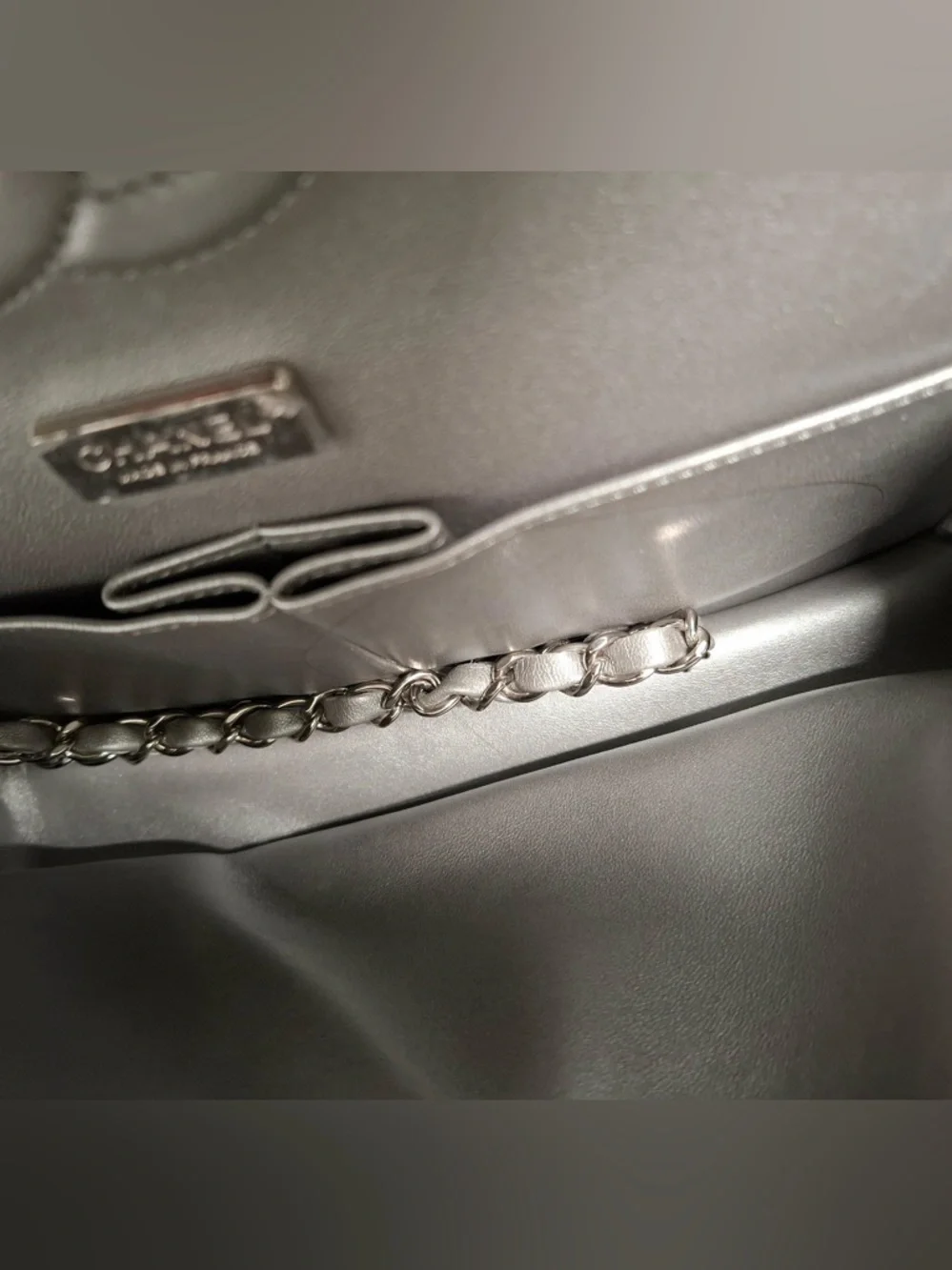 CHANEL RARE Silver, Blue & Cream Mosaic Quilted Denim Flap Shoulder Bag NWOT - Picture 6 of 8